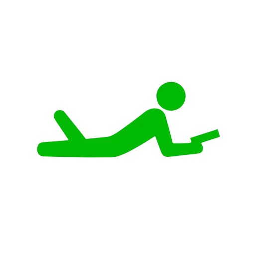 サービスのアイコン。人が横に寝そべって本を読んでいるピクトグラム。